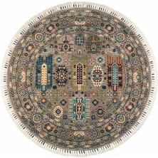 Çam Halı Sultani 807 Gri Daire Yün ve Bambu ile Özel Tezgahlarda Üretilen Otantik Desenli El Emeği Modern Uşak Halısı