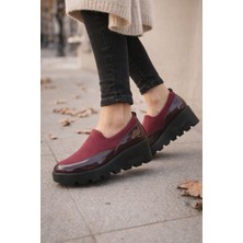 Liarca Bordo Kalın Taban Kadın Günlük Comfort Ayakkabı – Kaymaz Taban