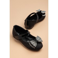 Dilimler Ayakkabı Kız Çocuk Babet Siyah Taşlı Fiyonk Baretli Kumsim