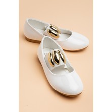 Dilimler Ayakkabı Kız Çocuk Babet Beyaz Rugan Elastik Bantlı