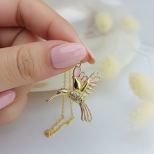 Vaoov 14 Ayar Altın Kaplama Pembe Mineli Arı Kuşu Kolye
