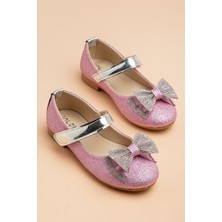 Dilimler Ayakkabı Kız Çocuk Babet Pembe Taşlı Fiyonk Baretli Kumsim