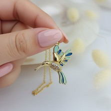 Vaoov 14 Ayar Altın Kaplama Mavi Mineli Arı Kuşu Kolye