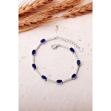 Sümer Telkari 2 Farklı Renk Seçenekli Oval Taşlı Su Yolu Rodyumlu 925 Ayar Gümüş Bileklik 4912