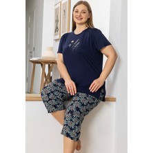 Aydoğan Kadın Inci Büyük Beden Lacivert Kapri Pijama Takım 0073