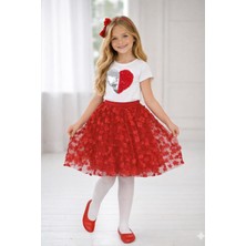 Dıgıl Kids Kız Çocuk Çiçek ve Kalp Desenli T-Shirt Etek Takım