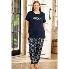 Aydoğan Kadın Inci Büyük Beden Kısa Kol Lacivert Pijama Takım 0142