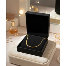 Gold Renk 925 Ayar Gümüş Italyan Yassı Ezme Zincir
