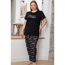 Aydoğan Kadın Inci Büyük Beden Kısa Kol Siyah Pijama Takım 0056