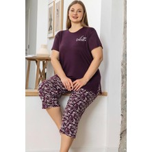 Aydoğan Kadın Inci Büyük Beden Mürdüm Kapri Pijama Takım 0072