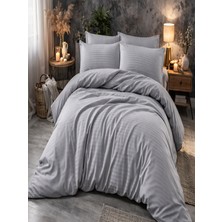 Vionetta Pamuk Saten Koyu Gri Çizgili Otel Serisi Lastikli Çarşaflı Tek Kişilik Nevresim Takımı