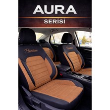Trobus Tofaş Fiat Albea 2002–2012 Uyumlu Aura Serisi Taba Keten Oto Koltuk Kılıfı Tam Set (5 Koltuk) | Deri Detay, Airbag, Kolçak, 2+1, Cepli, 3 Katman