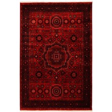 Çam Halı Bambos Plus 903 Kırmızı Yün ve Bambu ile Özel Tezgahlarda Üretilen Afgan Halısı Desenli El Emeği Modern Uşak Halısı