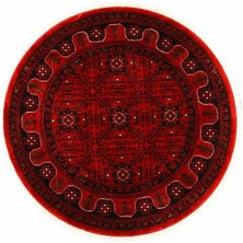 Çam Halı Bambos Plus 901 Kırmızı Daire Yün ve Bambu ile Özel Tezgahlarda Üretilen Afgan Halısı Desenli El Emeği Modern Uşak Halısı