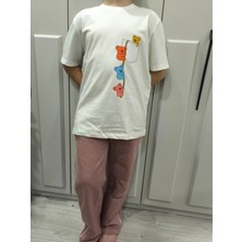 Pidal Giyim Firari Ayıcıklar Baskılı Pamuklu Yumuşak Dokulu Kısa Kollu Kız Çocuk Eşofman Takımı