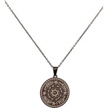 Celcelütiye ve Ism-I Azam Vefk Yazılı Çelik Kolye Titanyum Renk Paslanmaz Zincir (Unisex)