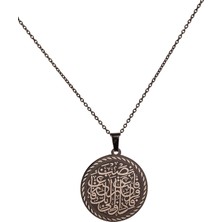 Siyah Renk Inşirah Suresi Yazılı Çelik Kolye Paslanmaz Kararmaz Zincir Manevi Takı