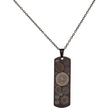 Siyah Dikdörtgen Titanyum Kaplama Dualı Çelik Kolye Çelik Zincirli Kararmaz Paslanmaz