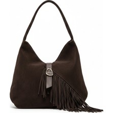 Alegra Kahve - Püsküllü Süet Omuz Çantası