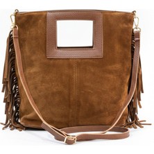 Sahara Taba - Kenarları Püsküllü Pencere Detaylı Süet Çanta