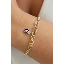 By Milo Jewellery 14 Ayar Altın Çift Taraflı Nazar Boncuklu Bileklik