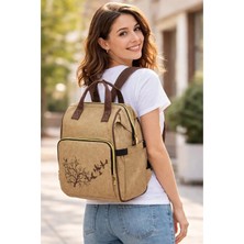 BenimBebek Bebek Bakım Çantası Gold Fermuar Lüx Anne Bebek Bakım Sırt Çantası Bej