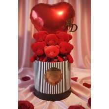 Kişiye Özel Harfli Kırmızı Peluş Ayıcık Buketi & Kalp Balonlu Özel Seri Love Hediye Kutusu