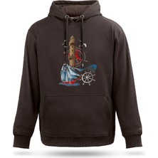 Tarrzzcom Unisex Deniz Feneri ve Yelkenli  Tasarım Kapşonlu Sweathirt %100 Pamuk 3 Iplik Kanguru Cepli Hoodie
