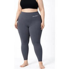 Glam Love Kadın Yüksek Bel Toparlayıcı Likralı Dalgıç Spor Tayt Esnek Battal Büyük Beden - Füme