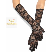 Üreticiniz Siyah Renk Orta Boy Dantelli Eldiven Uzun Model 481348