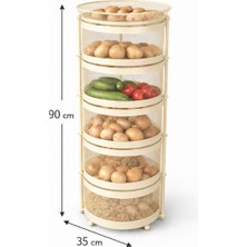 Doremcy 5 Katlı Yana Açılır Sebzelik Meyvelik Patates Soğan Sepeti 90X35 cm Çok Amaçlı Mutfak Depolama Rafı