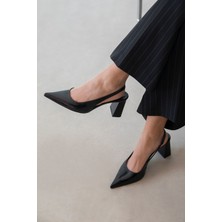 Straswans Vera Kadın Kırışık Deri Topuklu Ayakkabı Siyah