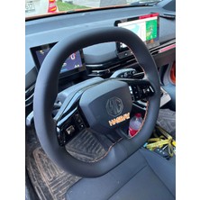 Hasbay Dikişli Direksiyon Kılıfı Siyah Deri Turuncu Dikişli Mg Fotodaki Direksiyon Için