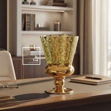 İki Yedi Konsept Quesnoy 772 Altın Detaylı Desenli Cam Vazo Modern Klasik Salon Dekoru Yeşil Masa Konsol Aksesuarı
