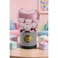 Rose Gold Kalp Balonlu Sevimli Pembe Peluş Ayıcık Buketi & Özel Seri Love Hediye Kutusu