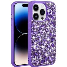 iPhone 14 Pro Max Uyumlu Parlak Taşlı Tasarım Ydst Linea Kapak-Mor