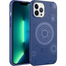 Apple iPhone 12 Pro Max Kılıf Ydst Wireless Şarj Özellikli Desenli Hot Kapak-Lacivert