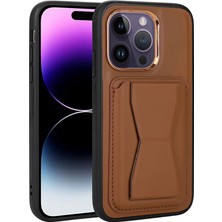 Apple iPhone 14 Pro Kılıf Kartlıklı Standlı ​pu Deri Ydst Memo Kapak-Kahverengi