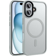 Apple iPhone 16 Kılıf Mat Arka Yüzey Wireless Şarj Özellikli Ydst Flet Magsafe Kapak-Gümüş