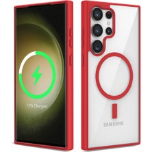 Ve Kırmızı Samsung Galaxy S22 Ultra ile Uyumlu Life Serisi Magsafe Özellikli Silikon Kılıf