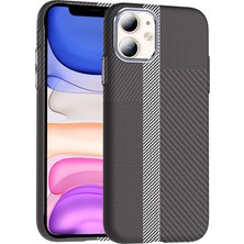 iPhone 11 Kılıf Magsafe Şarj Özellikli Karbon Fiber Görünümlü Ydst Gros Kapak - Gri-Siyah