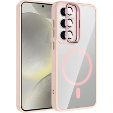 Galaxy S25 Fe Kılıf Standlı ve Kamera Lens Hediyeli M-Safe Şarj Özellikli Zore Etro Kapak - Pembe