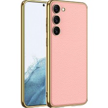 Galaxy S23 Plus Kılıf Deri Görünümlü Kenarları Elektroplating Kaplama Ydst Fizyon Kapak-Pembe