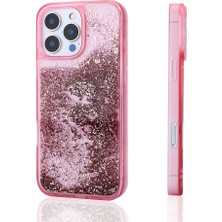 iPhone 14 Pro Max Uyumlu Kılıf Sıvılı Simli Şeffaf Arka Yüzey Ydst Keto Silikon Kapak-Pembe