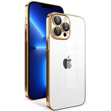 iPhone 12 Pro Uyumlu Kamera Korumalı Renkli Çerçeveli Ydst Garaj Kapak-Gold