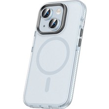Apple iPhone 15 Plus Kılıf Airbagli Magsafe Wireless Şarj Özellikli Lens Koruyuculu Ydst Klaptika Kapak-Mavi Açık