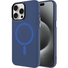 Apple iPhone 15 Pro Kılıf Ydst Magsafe Şarj Özellikli Buzlu Transparan C-Pro Sert Kapak-Lacivert