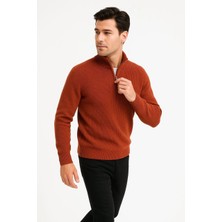 Glam Love Yarım Fermuarlı Triko Kazak – Selanik Örgü, Dik Yaka, Pamuklu Dokuma, Oversize Uzun Kollu Kışlık Model - Füme