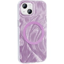 Apple iPhone 15 Kılıf Magsafe Şarj Özellikli Fırça Boya Desenli Ydst Palet Kapak-Pembe