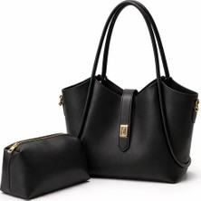 Genel Lüks Siyah Kadın El ve Omuz Çantası Iç Çantalı Büyük Tote Çanta Seti – Şık Günlük Kullanım Modern Kadın Çanta